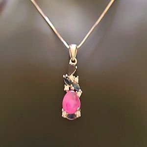 Natural Pink Ruby & Sapphire .925 Sterling Silver Necklace